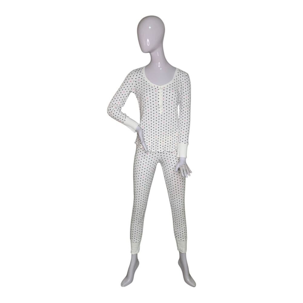 Victoria's Secret Thermal Waffle Knit Pajama Set Henley Heart Print Size S